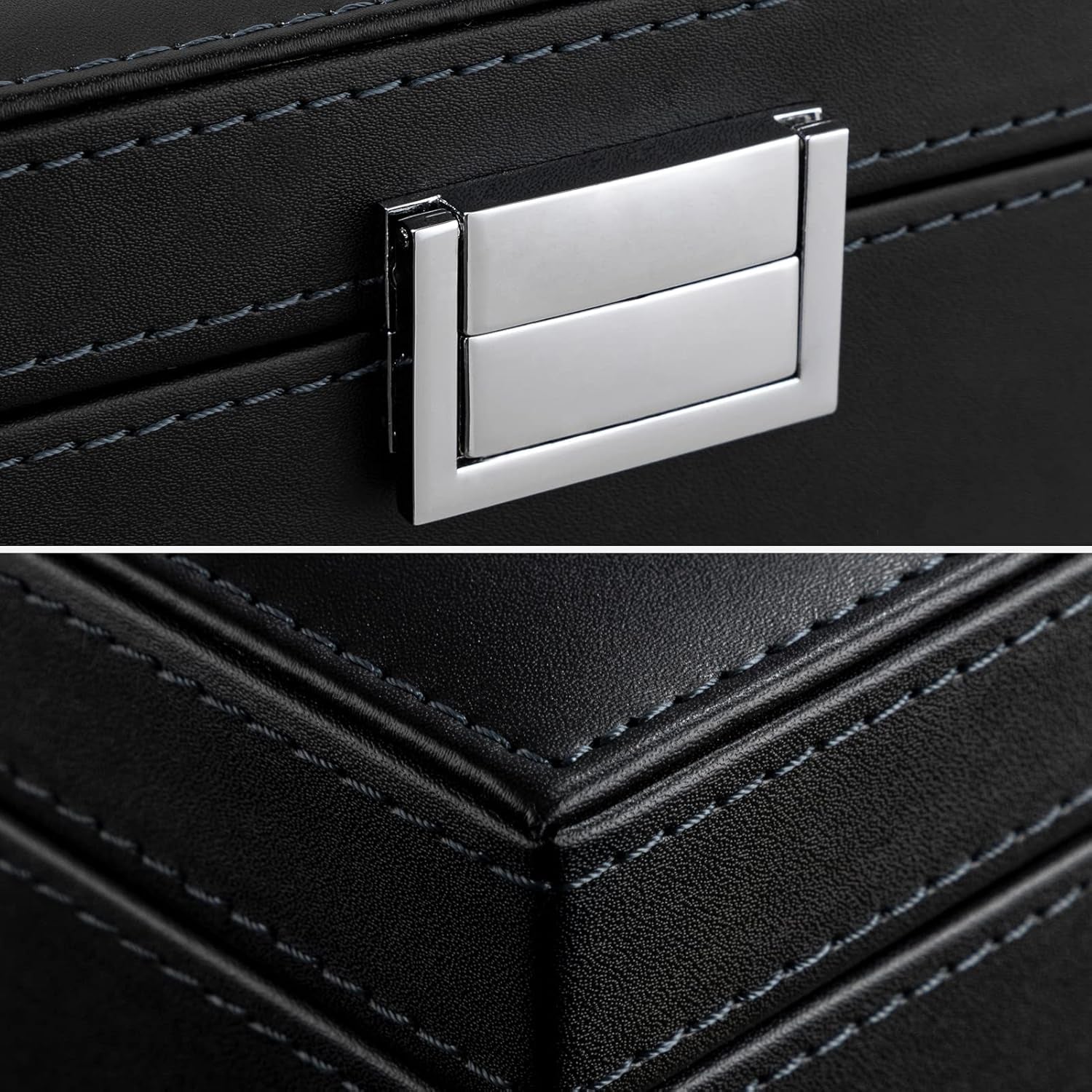 Black Jewelry Box Organizer 2 Layers Large Mirror PU Leather Jewelry Storage Case Drawer with Removable Display Tray for Necklace Earrings Rings Bracelets