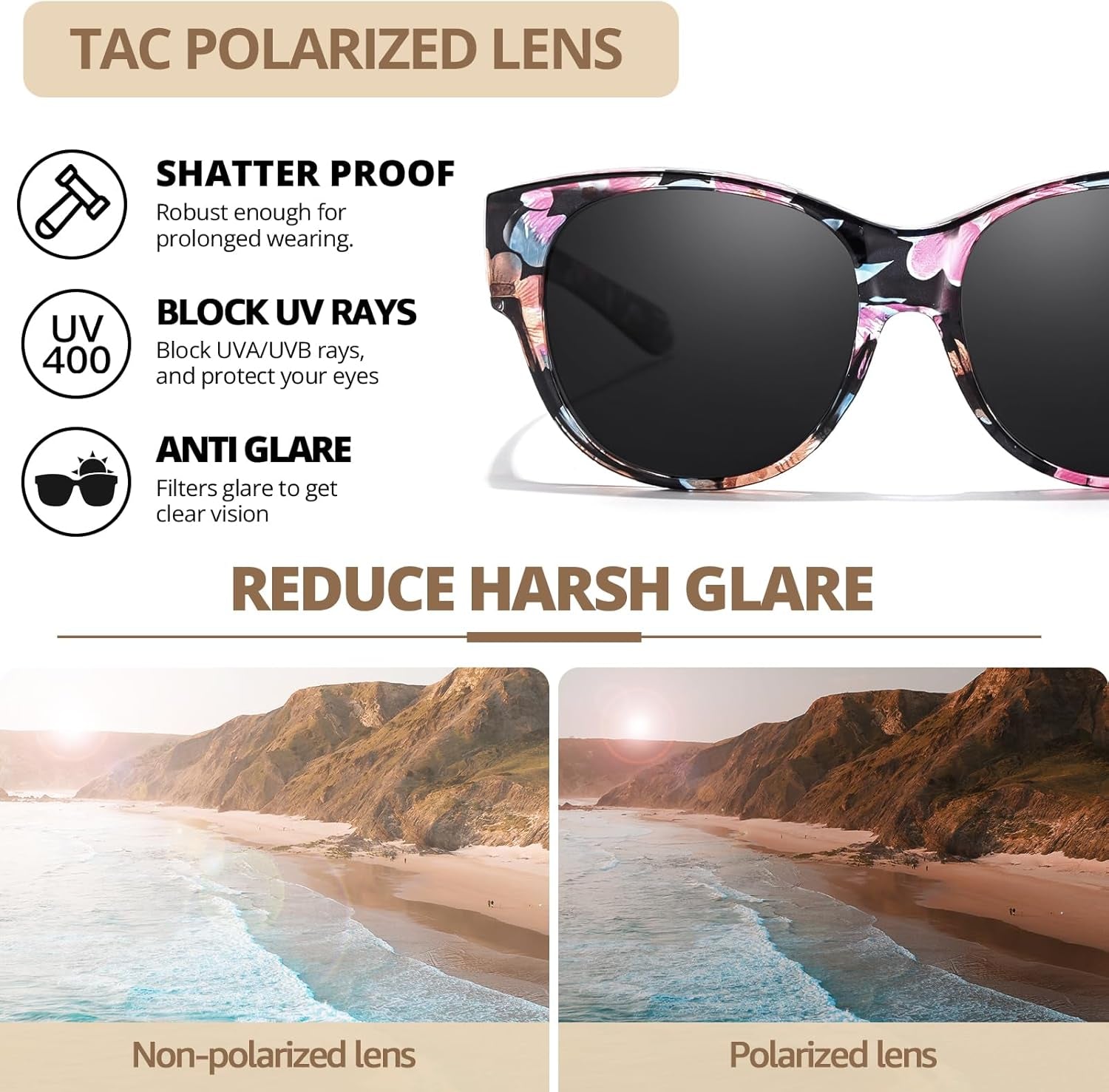 Polarized Sunglasses Fit over Glasses for Women, round Sunglasses for Driving & Outdoor UV400 Protection