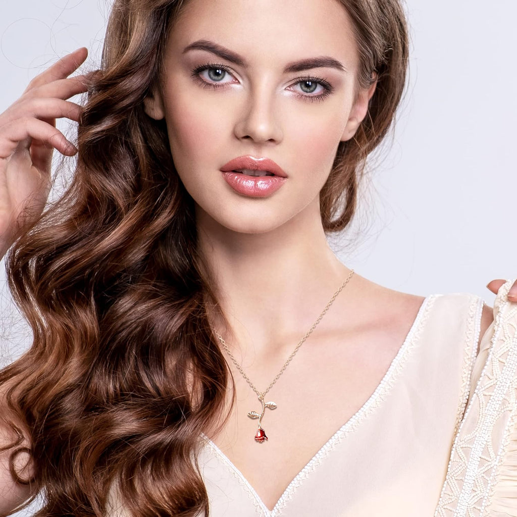 Rose Gold Necklace for Women – Dainty Flower Pendant Necklace, Gold Necklace for Women Jewelry, Minimalist Aesthetic Cute Necklace Gift for Girlfriend Wife Mom