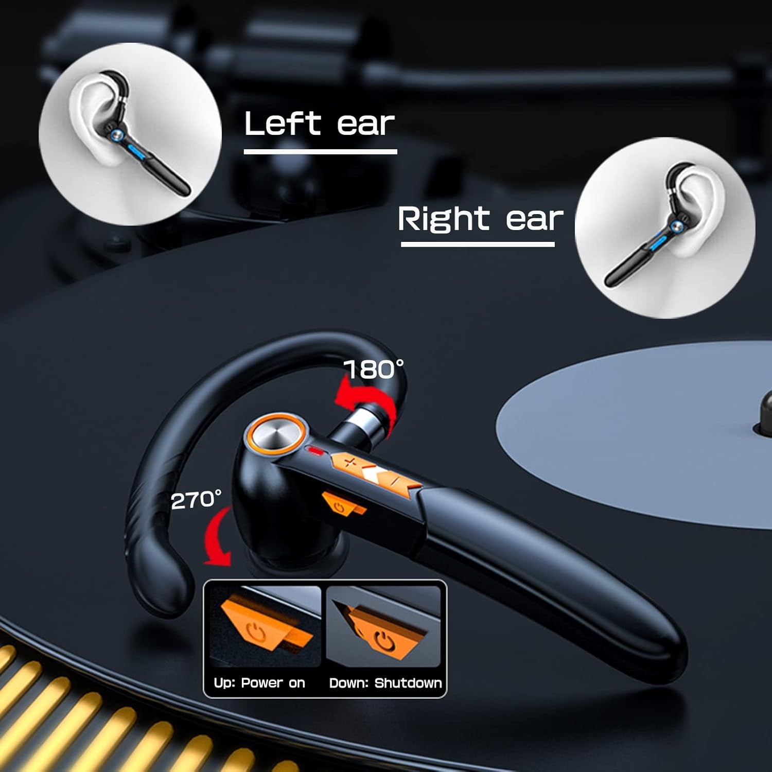 Single-Ear Bluetooth Earpiece with Noise Cancelling – Wireless Hands-Free Headset for Iphone & Cell Phones, Built-In Mic, 10Hrs Battery Life