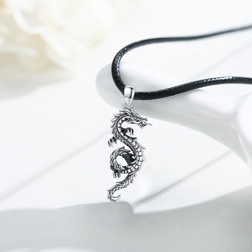 Dragon Necklace for Men 925 Sterling Silver Pendant Necklaces for Son Jewelry Birthday Gift