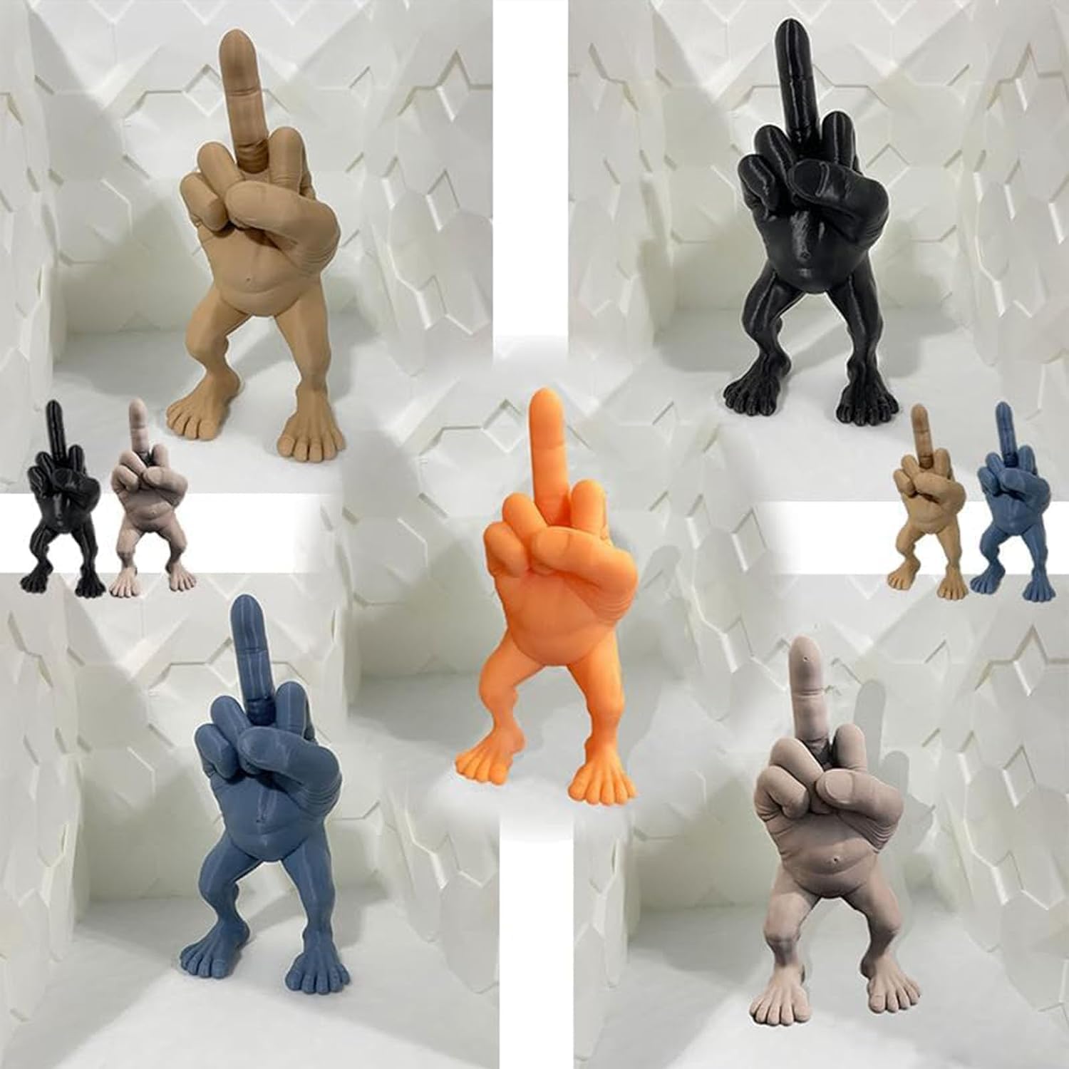 Funny Middle Finger Figure, 3D Figurine Desk Statue - Flesh, 7in