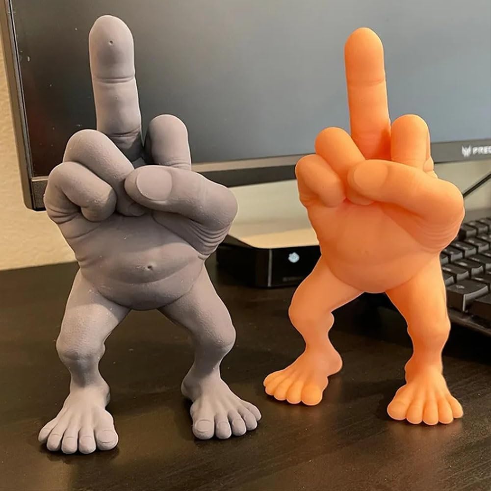Funny Middle Finger Figure, 3D Figurine Desk Statue - Flesh, 7in
