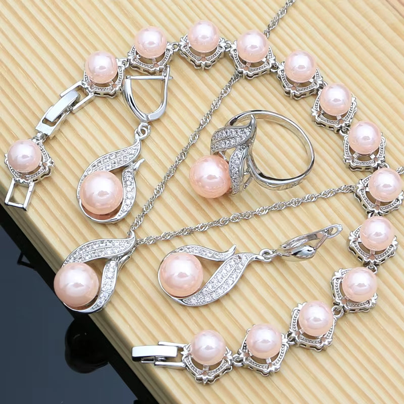 Black Pearls 925 Silver Jewelry Sets for Women Luxury Pearl Beads Bracelet Line Design Earring Ring Necklace for Lady Party Gift