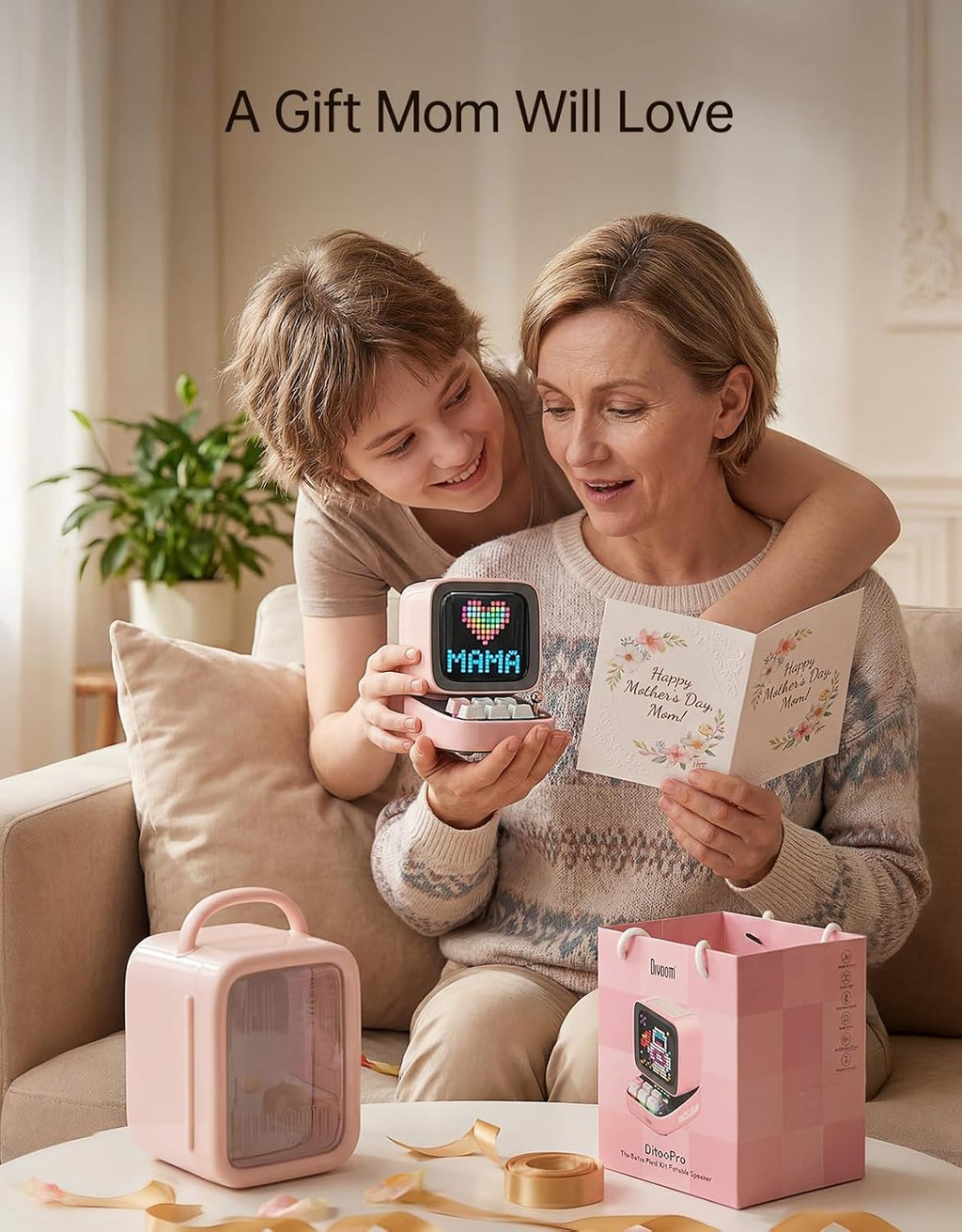 Ditoo Retro Pixel Art Game Bluetooth Speaker with 16X16 LED App Controlled Front Screen (Pink)