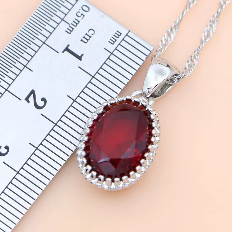 Ruby Red 925 Silver Jewelry Set Birthstone Jewelry Women Earrings/Pendant/Necklace/Rings/Bracelet Festival Valentine'S Day Gift