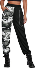 Punk Pants for Women Cargo Pants High Waist Casual Plaid Color Block Trousers Straight Fit (Gray, L)