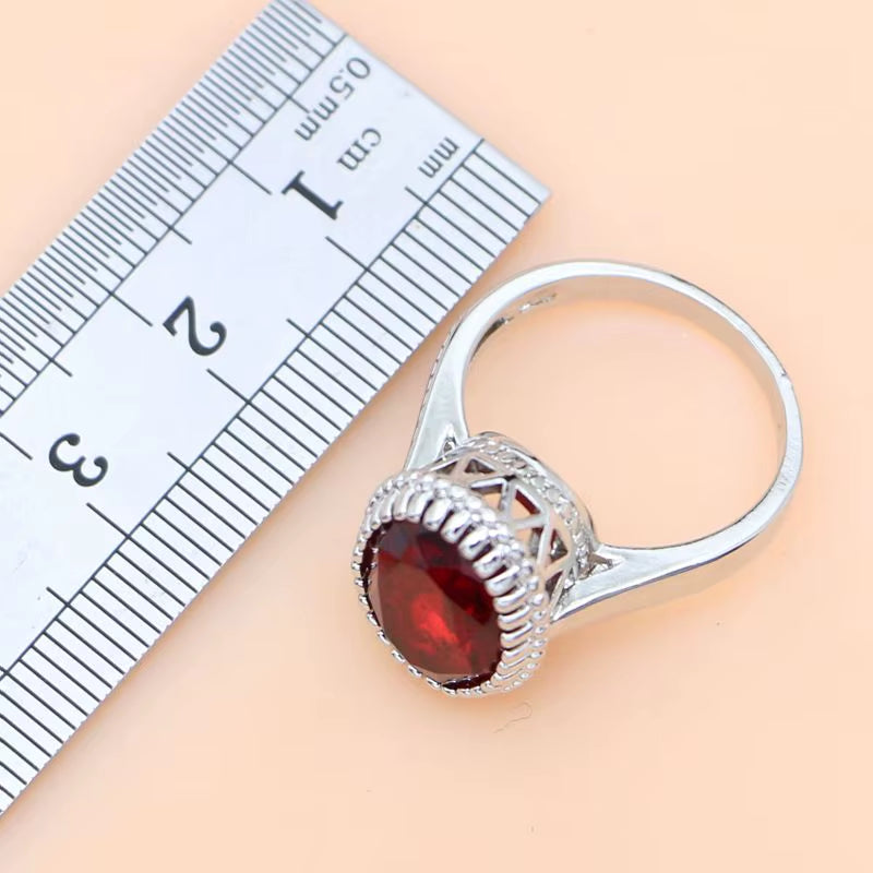 Ruby Red 925 Silver Jewelry Set Birthstone Jewelry Women Earrings/Pendant/Necklace/Rings/Bracelet Festival Valentine'S Day Gift