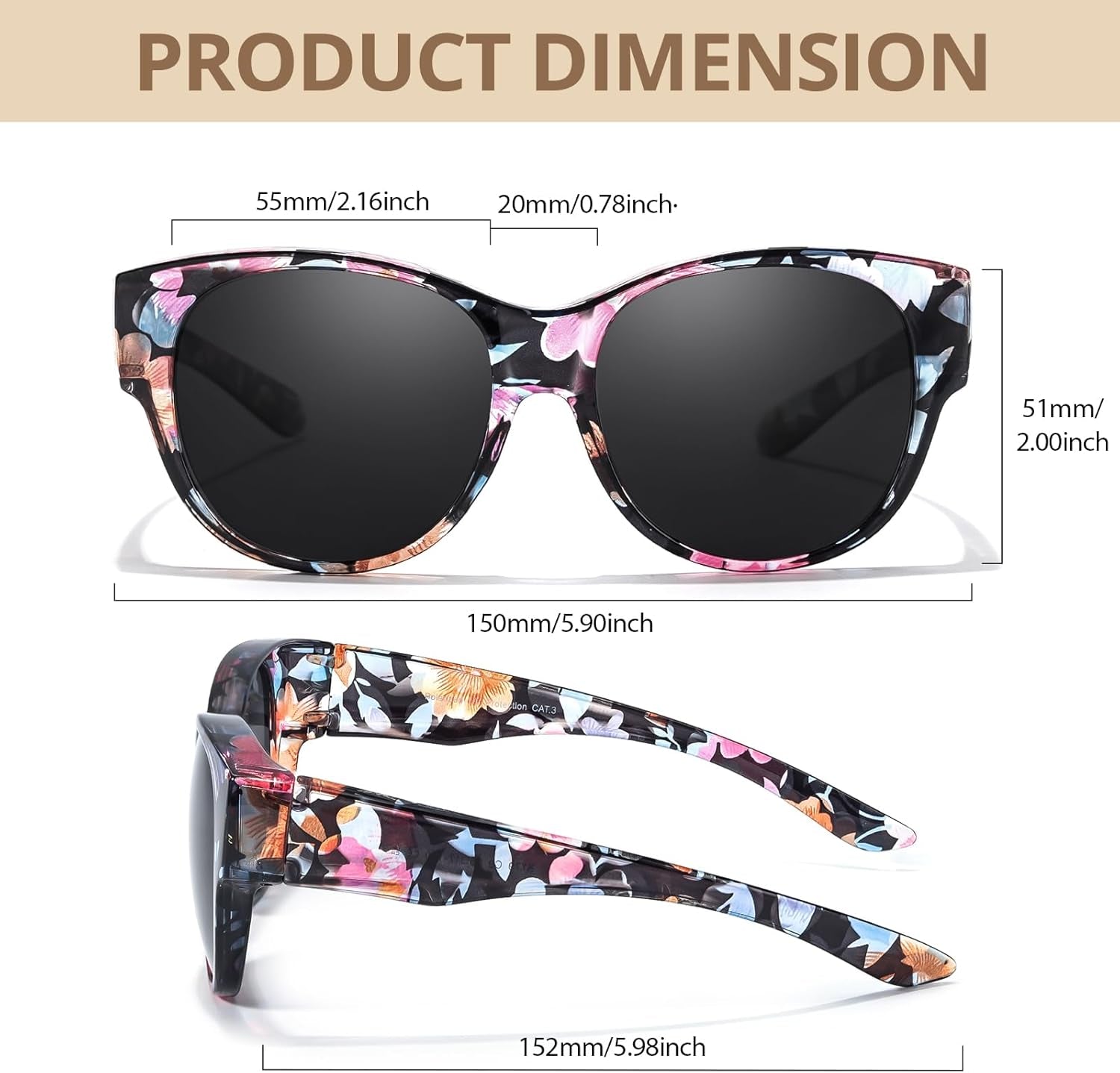 Polarized Sunglasses Fit over Glasses for Women, round Sunglasses for Driving & Outdoor UV400 Protection