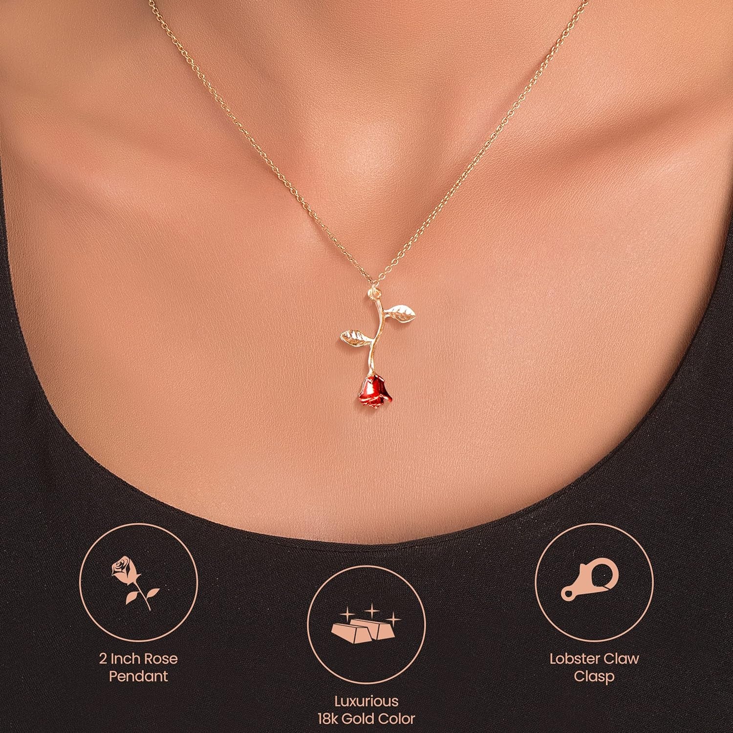 Rose Gold Necklace for Women – Dainty Flower Pendant Necklace, Gold Necklace for Women Jewelry, Minimalist Aesthetic Cute Necklace Gift for Girlfriend Wife Mom