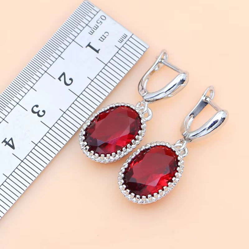 Ruby Red 925 Silver Jewelry Set Birthstone Jewelry Women Earrings/Pendant/Necklace/Rings/Bracelet Festival Valentine'S Day Gift